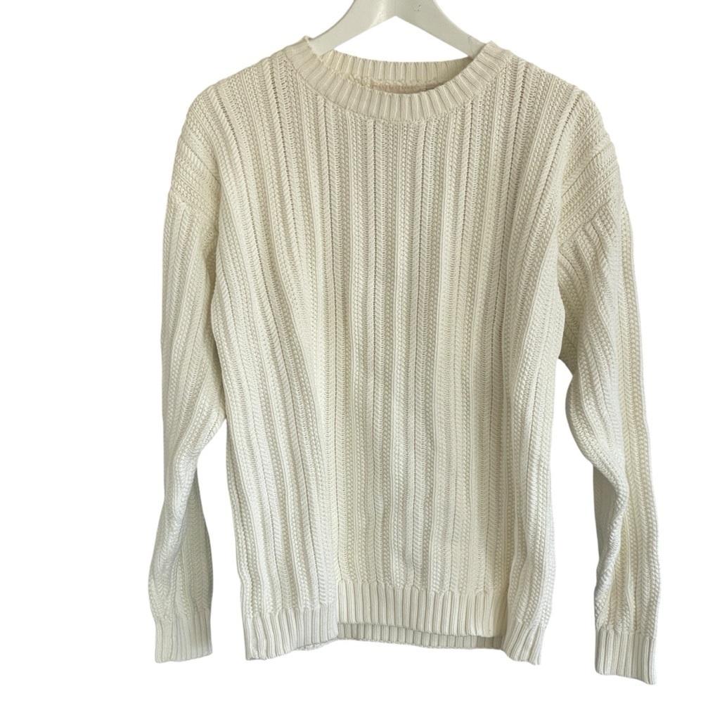 Northern Reflections White Cable Sweater 100% Cotton Size Medium Vintage 90s